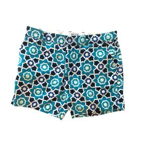 Men's Blue Patterned Flat Front Shorts